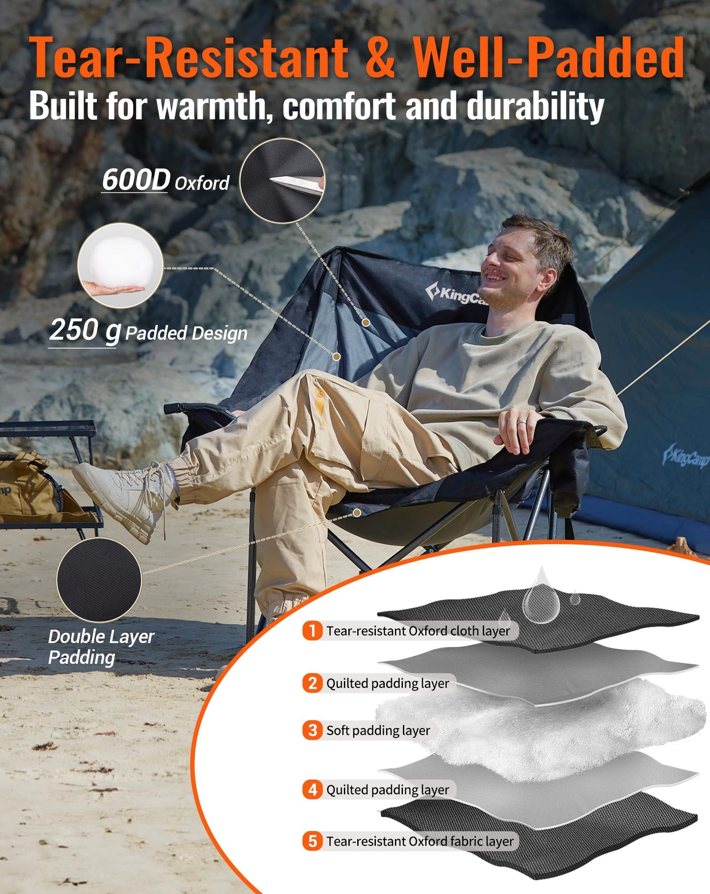 KingCamp Canna C10 Heated Double Camping Chair – Padded Loveseat with Cup & Glass Holders