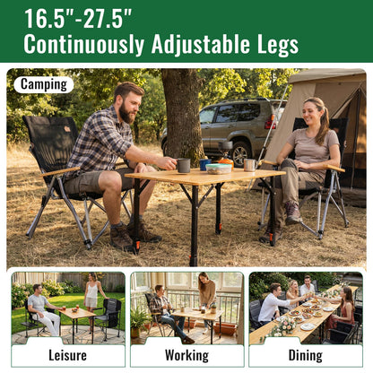 NEW | KingCamp BamAura 4Fold 8060 PLUS Bamboo Camping Table with Adjustable Legs 31.5 x 23.6 in