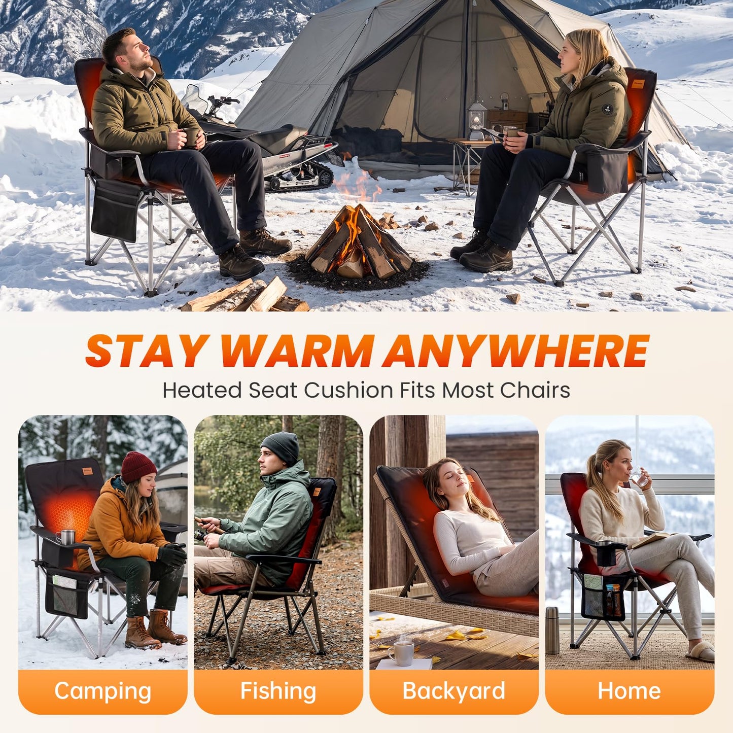 NEW | KingCamp HEATED CUSHION Heated Seat Pad – 3-Level Dual-Zone Heating, 110cm Full Coverage