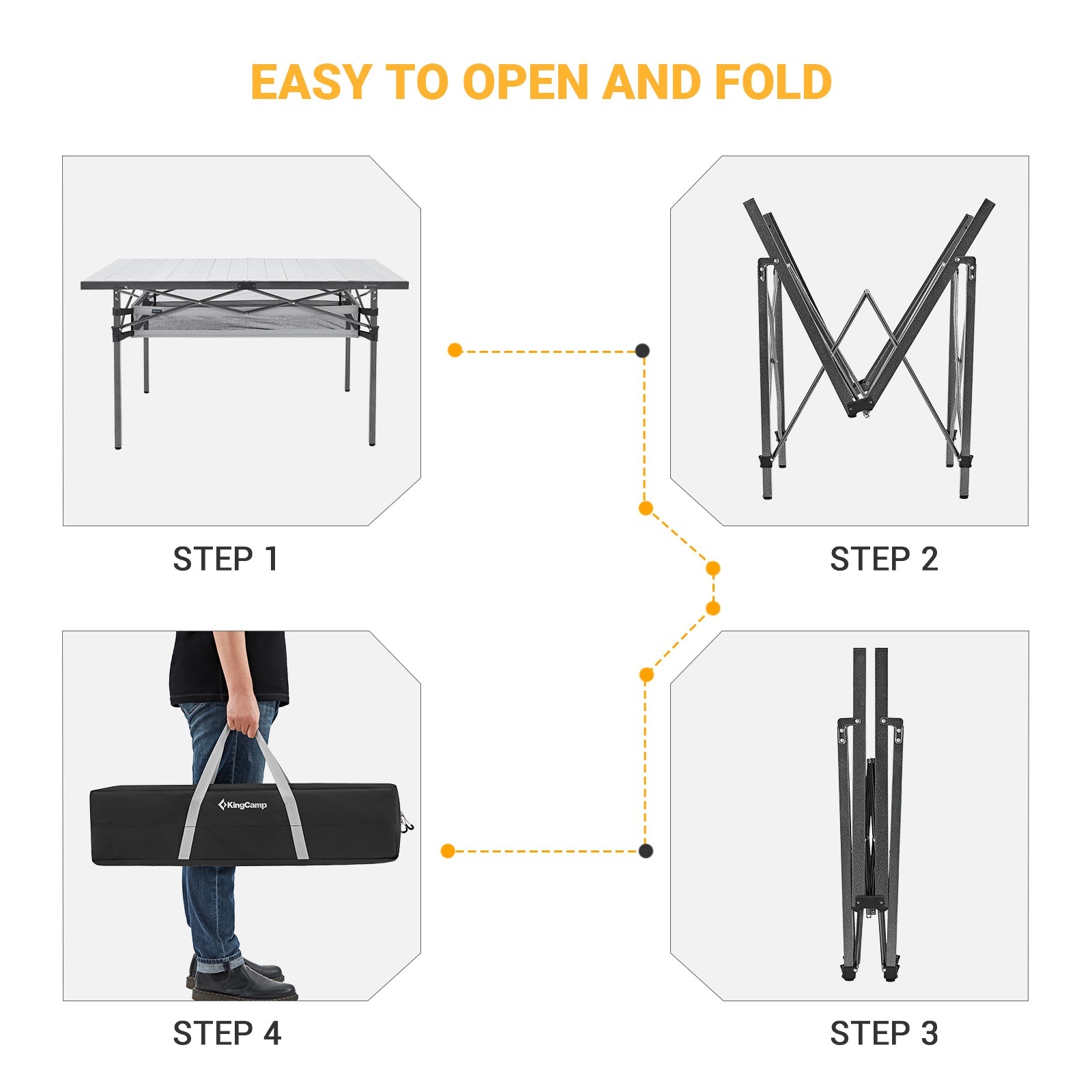 KingCamp Aluminum Roll Up Table with Storage Layer