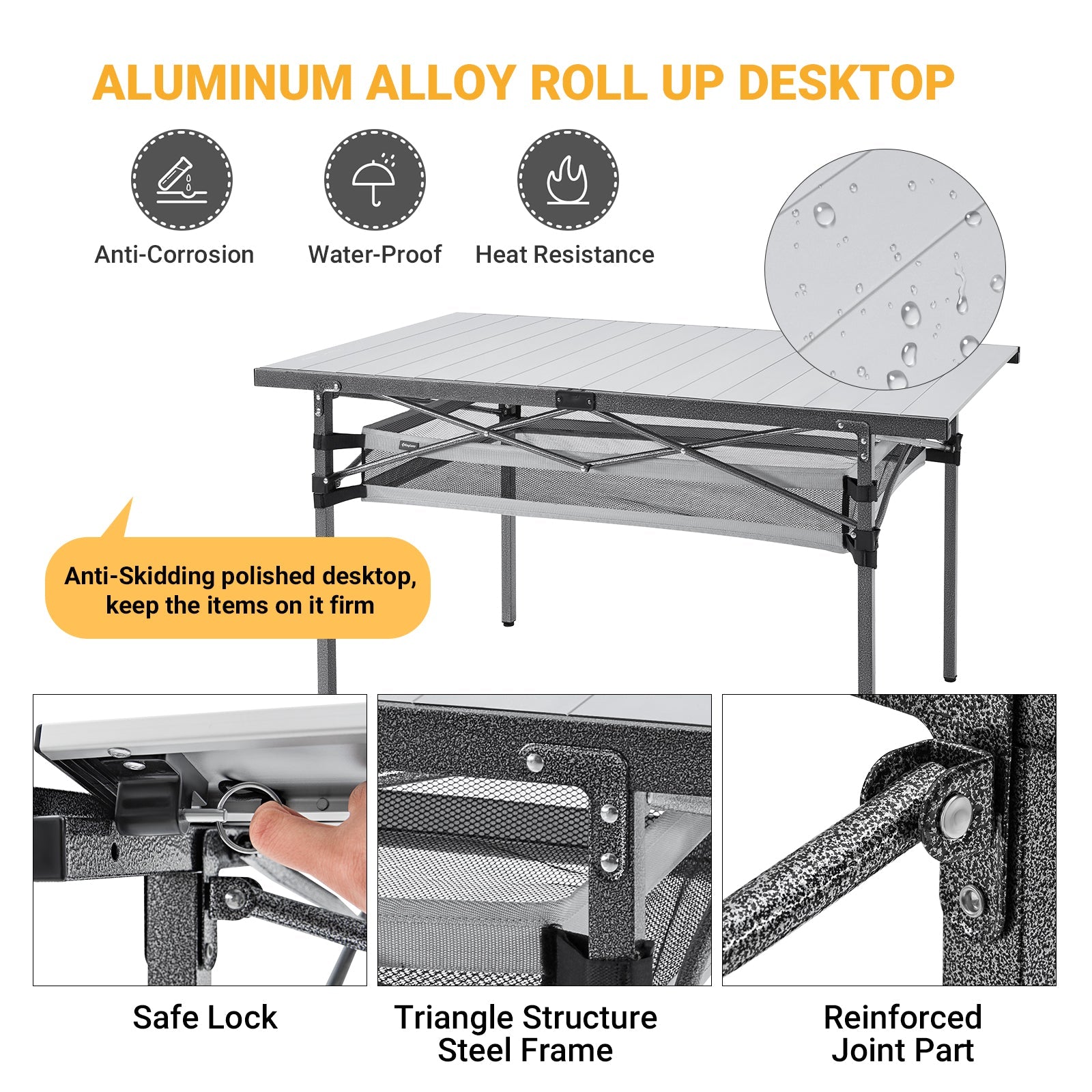 KingCamp Aluminum Roll Up Table with Storage Layer