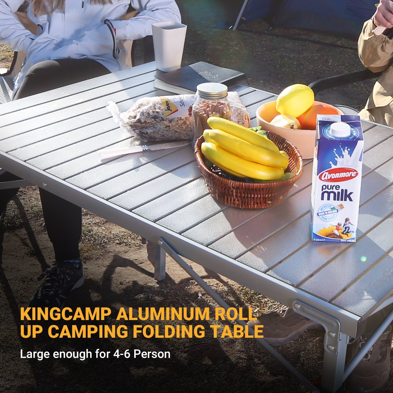 KingCamp Aluminum Roll Up Table with Storage Layer