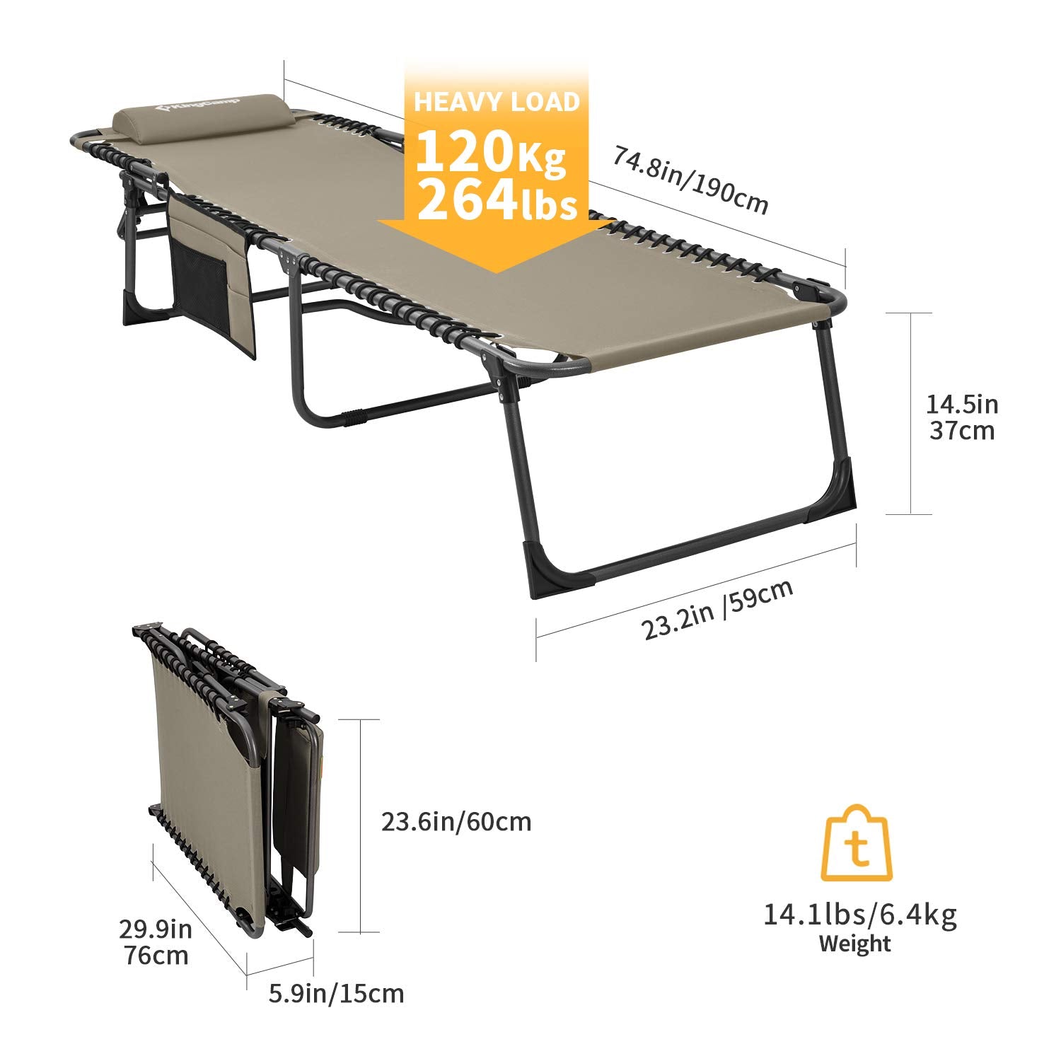 KingCamp 4-Position Folding Chaise